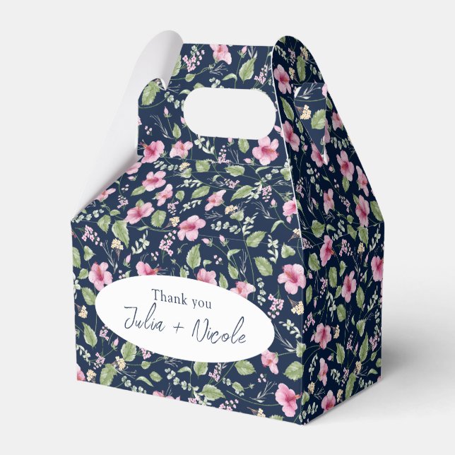 Dammtorrt Navyblått Rosa Hibiskusblom Wedding Show Presentaskar (Framsidan Sidan)