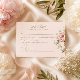 Dammtrosa Blommig Bröllops-RSVP-kort OSA Kort