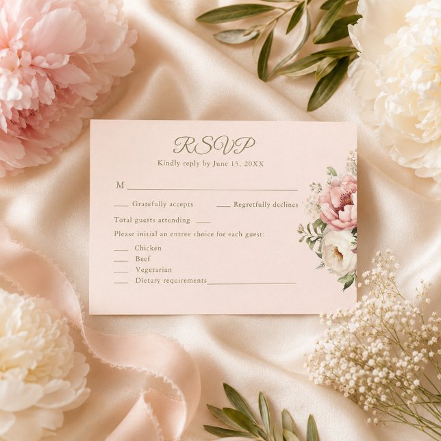 Dammtrosa Blommig Bröllops-RSVP-kort OSA Kort (Dusty Blush Floral Wedding RSVP Card)