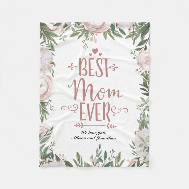 Dammtrosa blomsterbästa mamma någonsin mors dag fleecefilt (Framsidan)