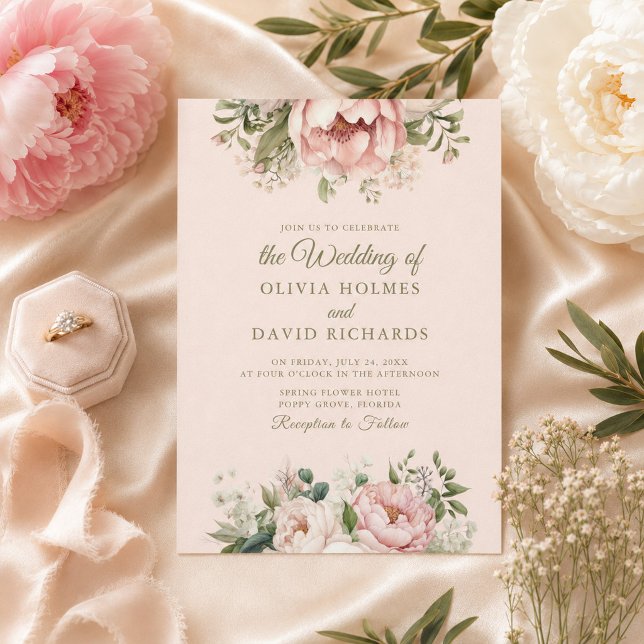 Dammtrosa blomsterbröllopsinbjudan inbjudningar (Dusty Blush Floral Wedding Invitation)