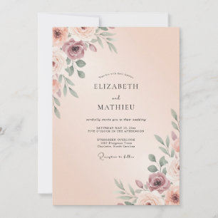 Dammtrosa Blush Peony Bröllop Inbjudningar