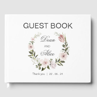 Dammtrosa Boho Blommig Vattenfärg Pastell Bröllop Gästböcker