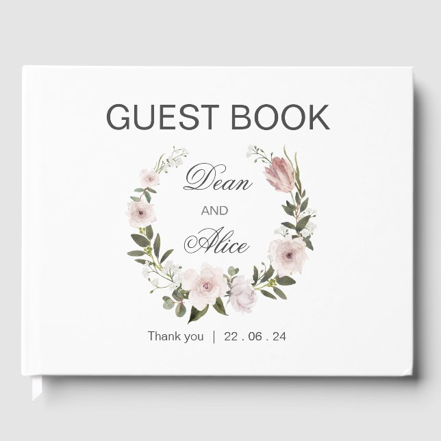 Dammtrosa Boho Blommig Vattenfärg Pastell Bröllop Gästböcker (Framsida)