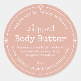 Dammtrosa handgjord bodybutter-etikett runt klistermärke