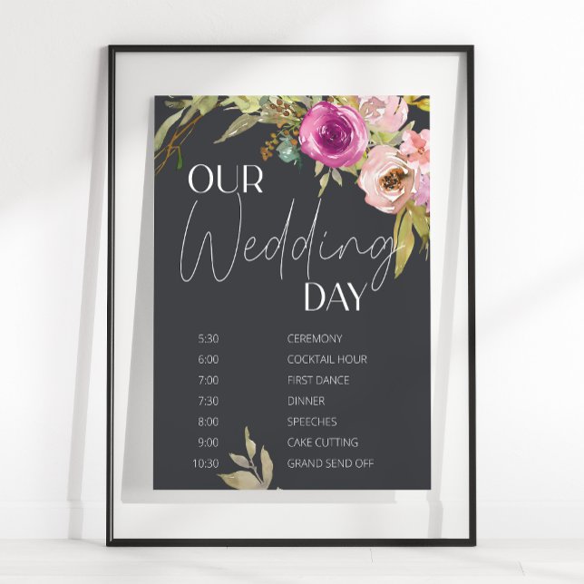Dammtrosa Lila Blommig Bröllopsschema Poster (Skapare uppladdad)