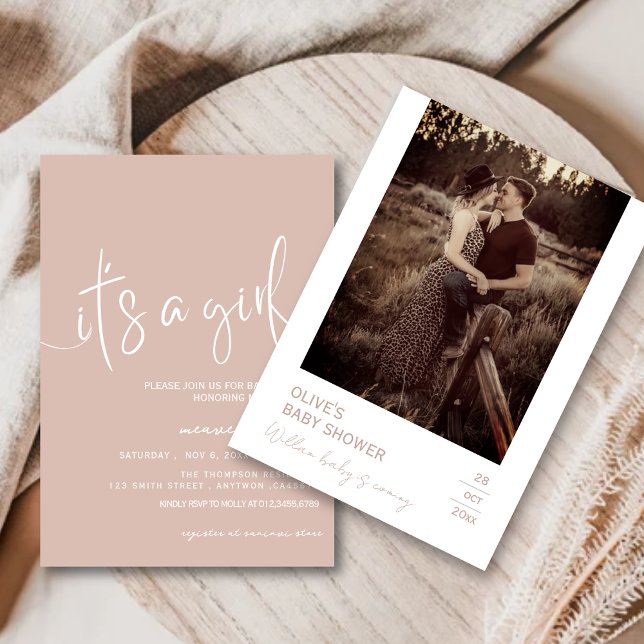 Dammtrosa Minimal Rustik det är en tjej Inbjudan (Skapare uppladdad)