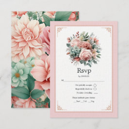 Dammtrosa, Mintgrön och Rosafärgad Blommig Bröllop OSA Kort