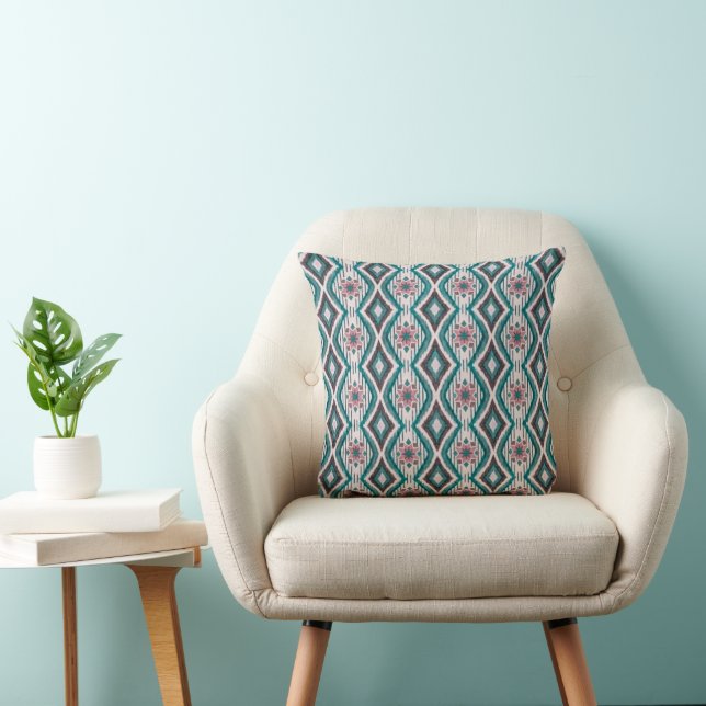 Dammtrosa och Teal-diamanter & blommor Kudde (Stol)
