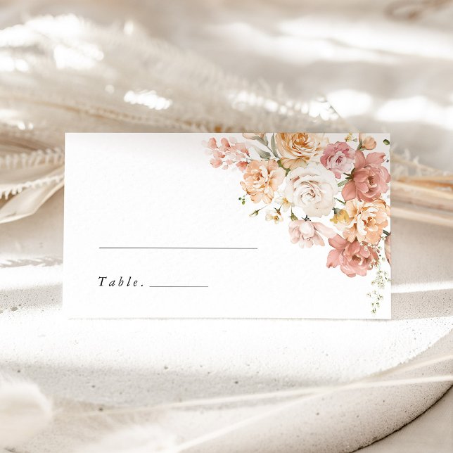 Dammtrosa Ros Blommig Bröllops Namn Placeringskort (Dusty Pink Rose Floral Wedding Place Card, blush pink escort card, elegant floral garden name card)