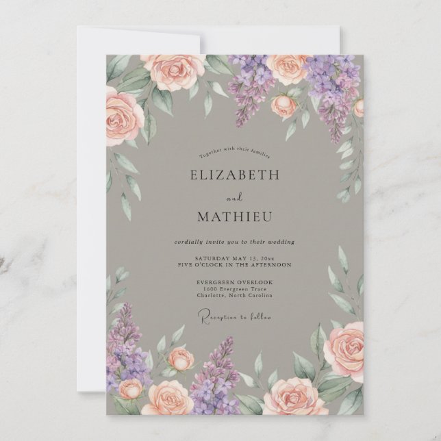 Dammtrosa Syrlilja Botanisk Blomstrande Bröllop Inbjudningar (Framsida)