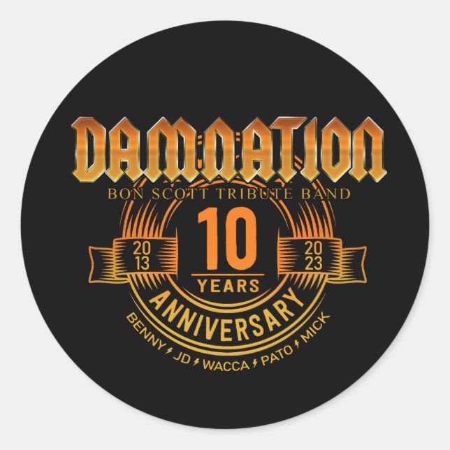 DAMNATION 10-årsdag Runt Klistermärke (Framsida)