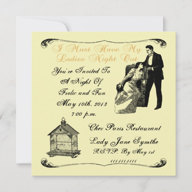 Damnatt ut med fågelburinbjudan inbjudningar (Framsida)