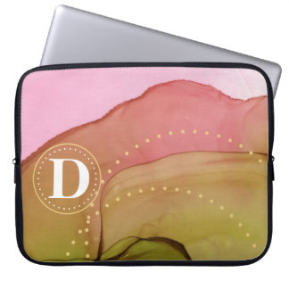 Dämpad akvarelltvätt med monogram i cirkel laptop fodral