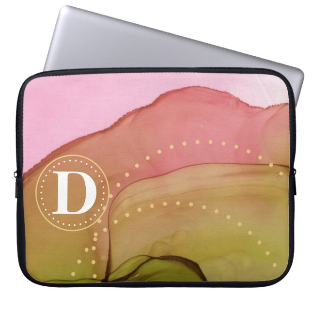 Dämpad akvarelltvätt med monogram i cirkel laptop fodral (Framsidan)