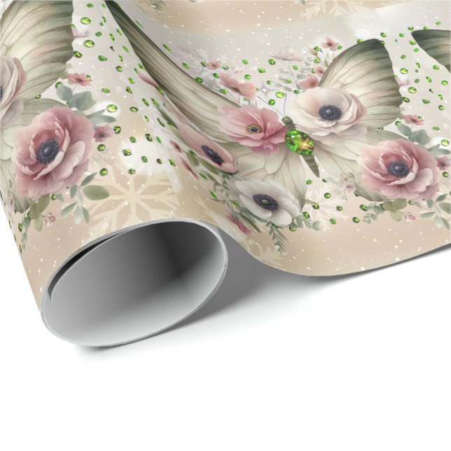 Dämpad blommande fjäril presentpapper (Rullad Hörn)
