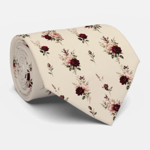 Dämpad Burgunder och Rosenskära Blommig Slips