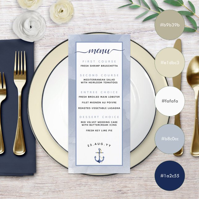 🌊Dämpad dammig blå jämn \ Vattenfärg bröllop på s Meny (🌊Muted Dusty Blue Even \ Watercolor Beach Wedding Menu
)