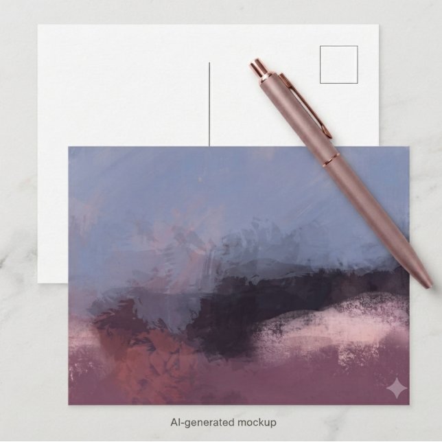 Dämpad dammig rosafärgad och blå abstrakt konst vykort (Muted dusty rose and blue abstract postcard for heartfelt personal notes and correspondence)
