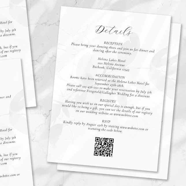 Dämpad Eukalyptus QR-kod Bröllopsdetaljer Tilläggskort (Skapare uppladdad)
