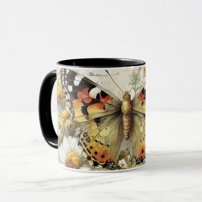 dämpad fjäril med blommor mugg (Framsida vänster)