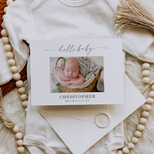 Dämpad grå Hello Baby Foto Annonseringskort Inbjudningar