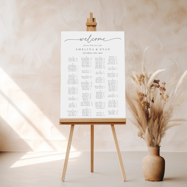 Dämpad Grå Minimalistisk Alfabetisk Sittplatskarta Poster (Skapare uppladdad)