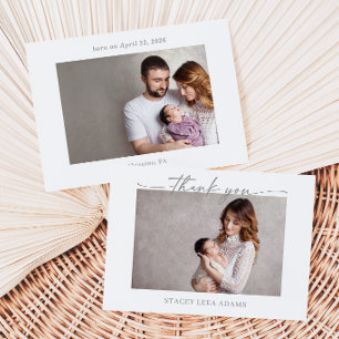 Dämpad grå minimalistisk babyfoto tackkort inbjudningar