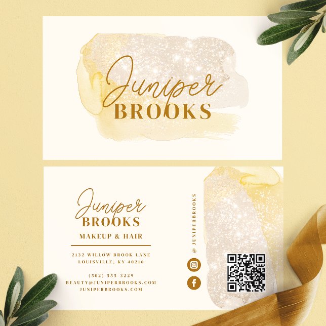 Dämpad Guld Social Media QR-kod Glitter Visitkort (Skapare uppladdad)