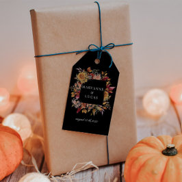 Dämpad höstblomma monogram presentetikett