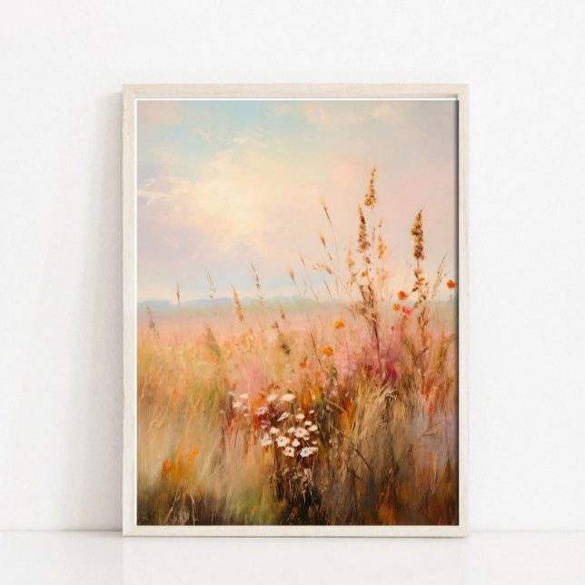 Dämpad höstblomsterfält landskapsmålning poster (Skapare uppladdad)