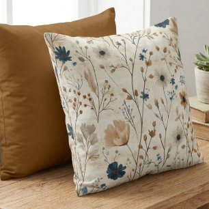 Dämpad indigo och bärnstensfärgad höstvildblomma kudde