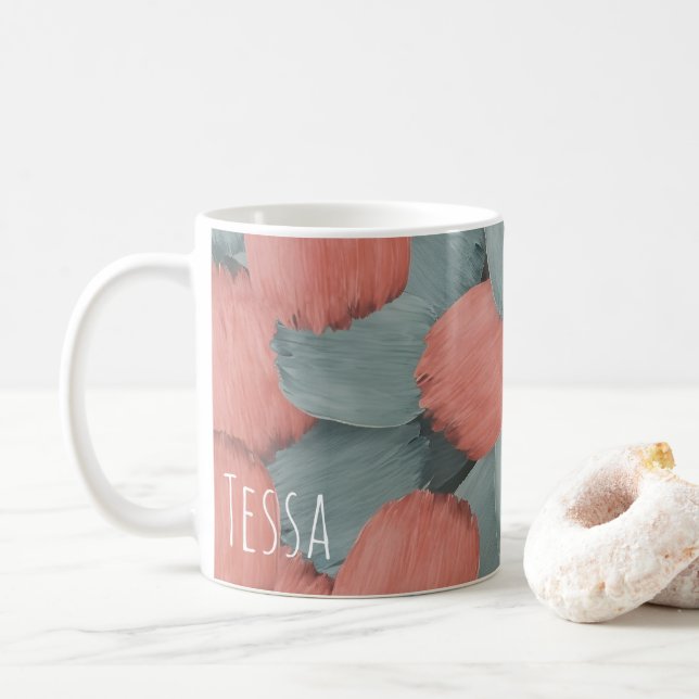 Dämpad korall och salvia penseldrag kaffemugg (Med munk)