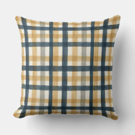 Dämpad krämig akvarellpensel i rutigt mönster kudde