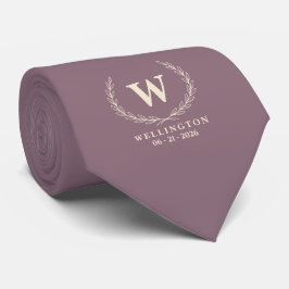 Dämpad Mauve Elfenbens Lauriekt Monogram Bröllopsd Slips