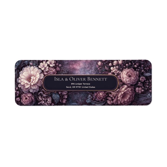 Dämpad Mauve Lågmäld Botanisk Ornamenterad Ram Returadress Etikett (Framsidan)