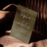 Dämpad Olivgrön Förlovningsfest. Elegant Skriftsti Inbjudningar<br><div class="desc">Denna förlovningsfestinbjudan har elegant, flödande skrivstil mot en dämpad olivgrön bakgrund. Den mjuka jordnära tonen skapar en lugn och sofistikerad grund samtidigt som den vita kalligrafin framträder tydligt. Den övergripande designen känns raffinerad men ändå avspänd, med en enkel layout som håller fokus på parets namn och evenemangets detaljer. Den naturliga...</div>
