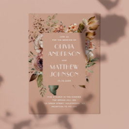 Dämpad persikobeige bröllop | Höst Floral QR-kod Inbjudningar