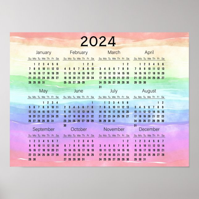 Dämpad regnbågsfärger design 2024 kalenderposter poster (Framsidan)