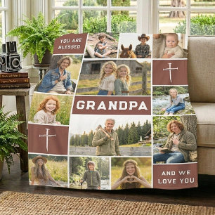 Dämpad Röd Farfar Namn 12 Foto Familjearv Fleecefilt