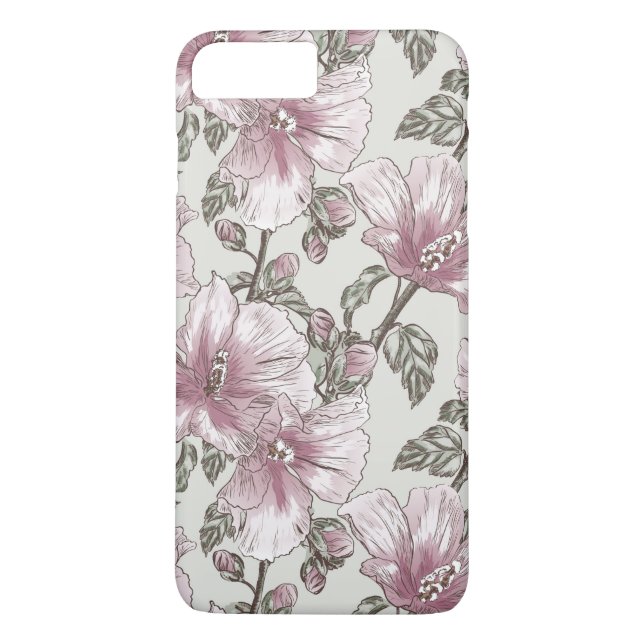 Dämpad Rosa Hibiskus Blommor Mönster Case-Mate iPhone Skal (Baksida)