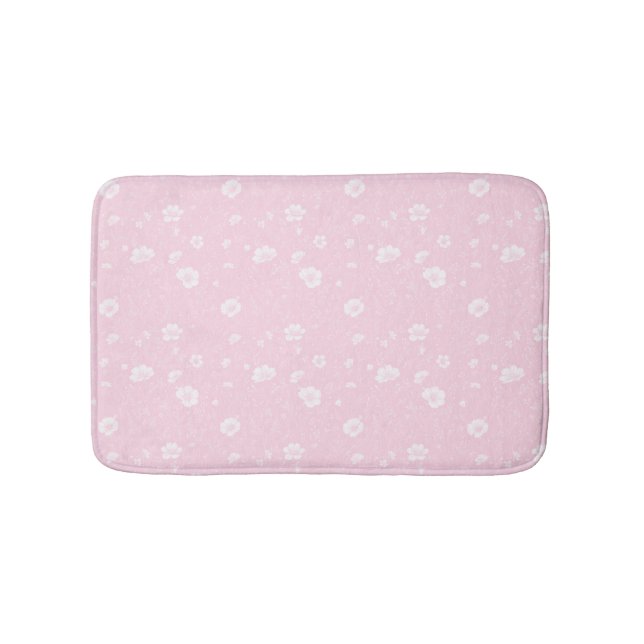 Dämpad rosa och vit vildblommamönster badrumsmatta (Framsidan)