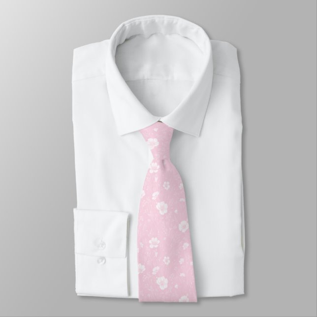 Dämpad Rosa Och Vit Vildblommönster Slips (Bunden)