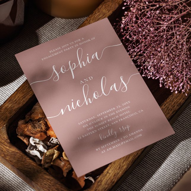 Dämpad Rosewood Förlovningsfest | Romantisk Rosa Inbjudningar (Skapare uppladdad)
