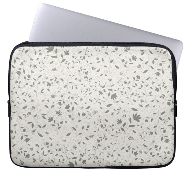 Dämpad Sagegrön Blommig Botanisk Mönster på Ljus Laptop Fodral (Framsidan)