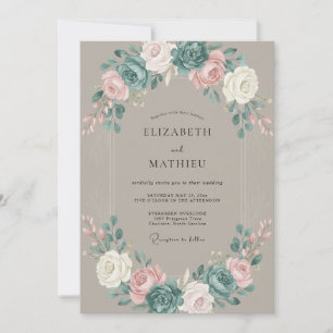 Dämpad Taupe-Peony-Hochzeit Inbjudningar