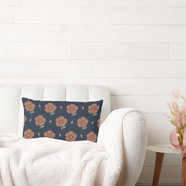 Dämpad Terrakotta Blommig Marinblå Lumbal Kudd  Lumbarkudde (Soffa)