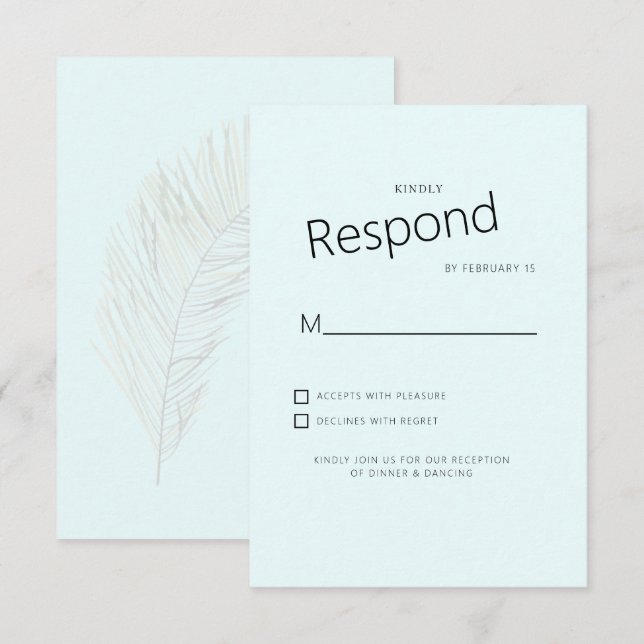 Dämpad Tropisk Palm Isblå Bröllop RSVP OSA Kort (Fram/baksida)