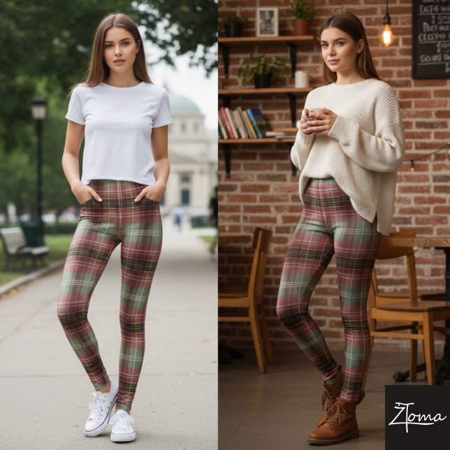 Dämpad Vertikal Skuggad Plaid Tartan Oskärpa Leggings (Skapare uppladdad)