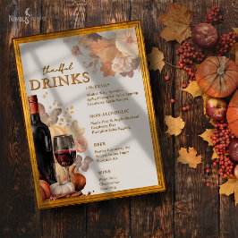 Dämpade blommiga menyaffisch för Thanksgiving-bar Poster